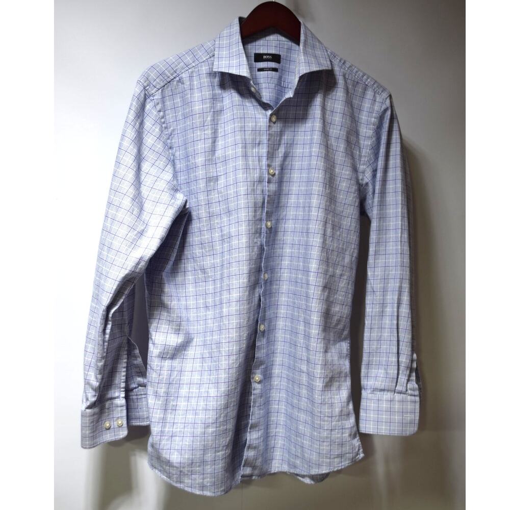 Hugo Boss BOSS Dress Shirt Blue Purple Check Sharp Fit 16.5 32/33